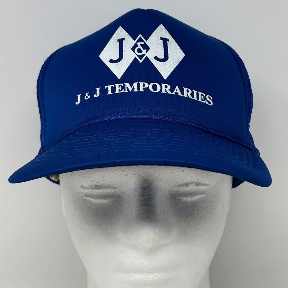 Vintage J & J Temporaries Trucker Hat Baseball Cap Temps Staffing Snapback Blue - Picture 2 of 10
